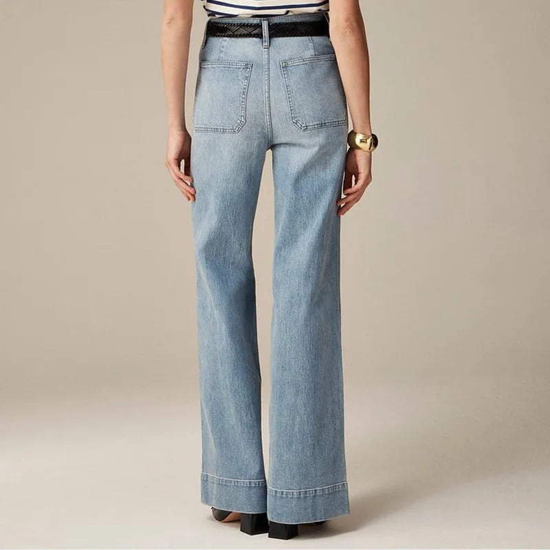 High-Waist Pocketed Denim Trousers for Women | Kaela