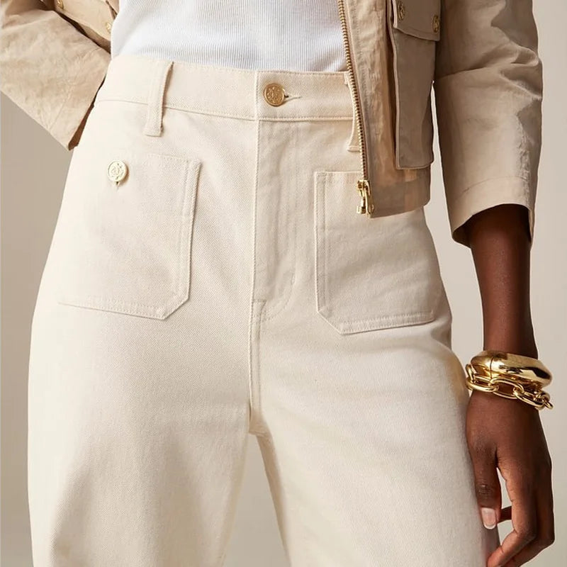 High-Waist Pocketed Denim Trousers for Women | Kaela