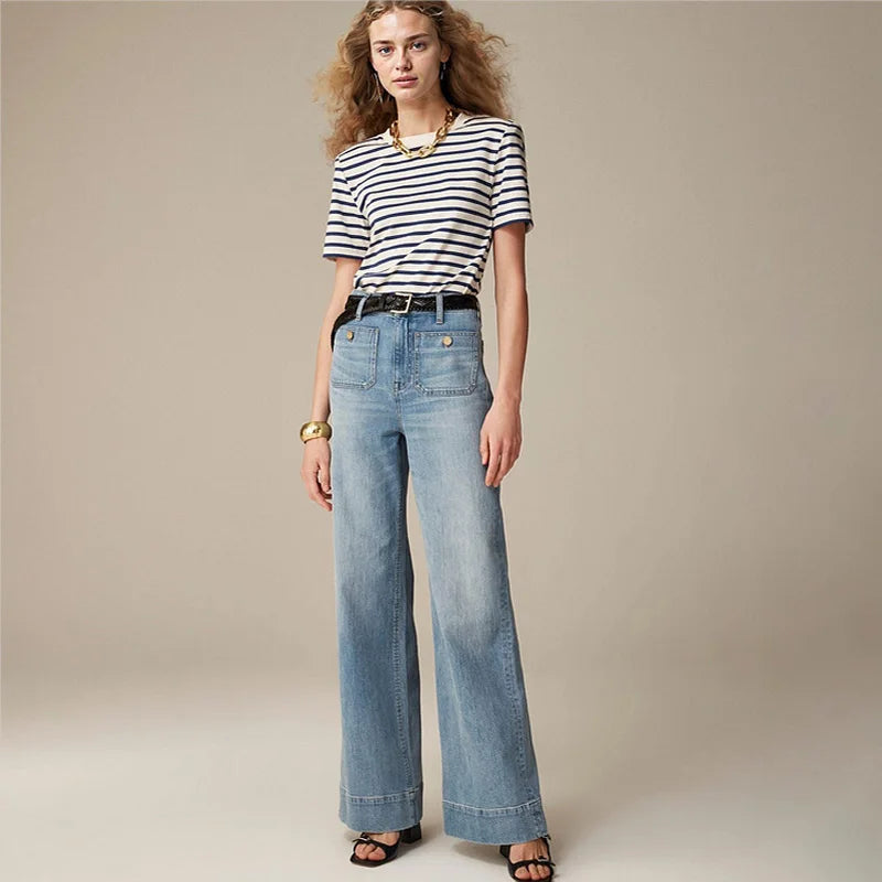 High-Waist Pocketed Denim Trousers for Women | Kaela