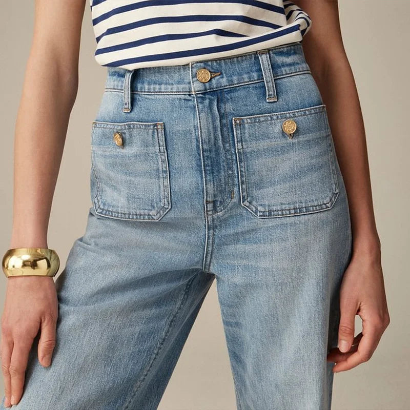High-Waist Pocketed Denim Trousers for Women | Kaela