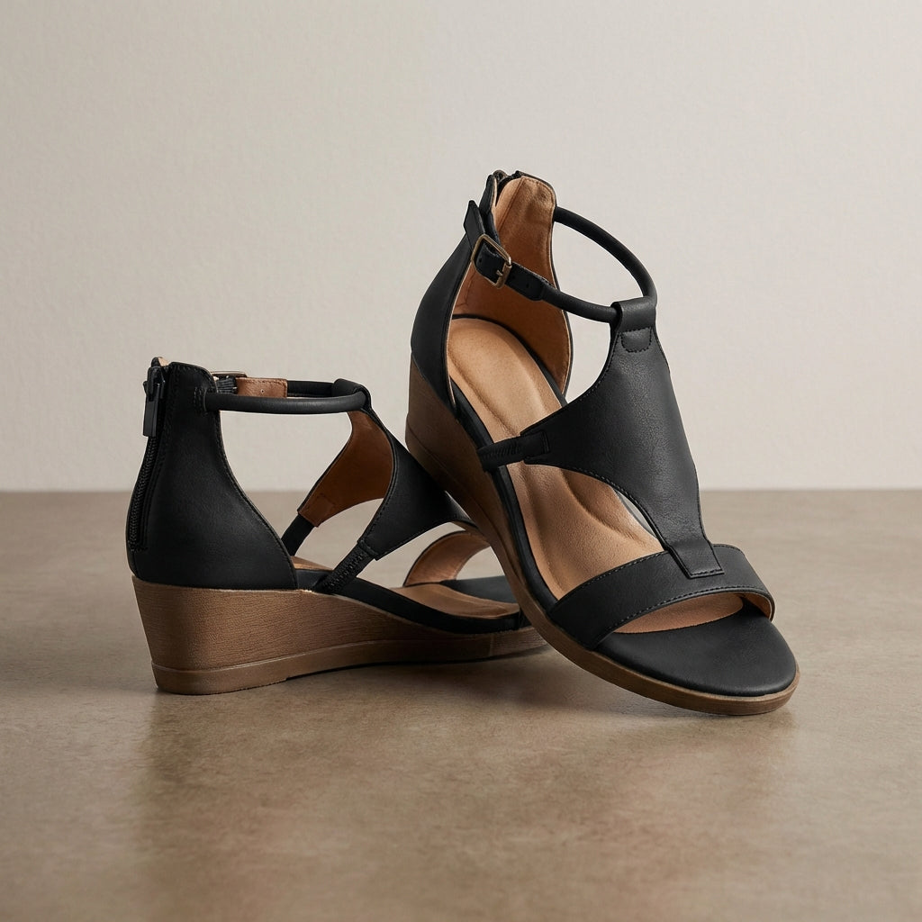 Vega | Vegan T-Strap Wedge Sandals for Women 7