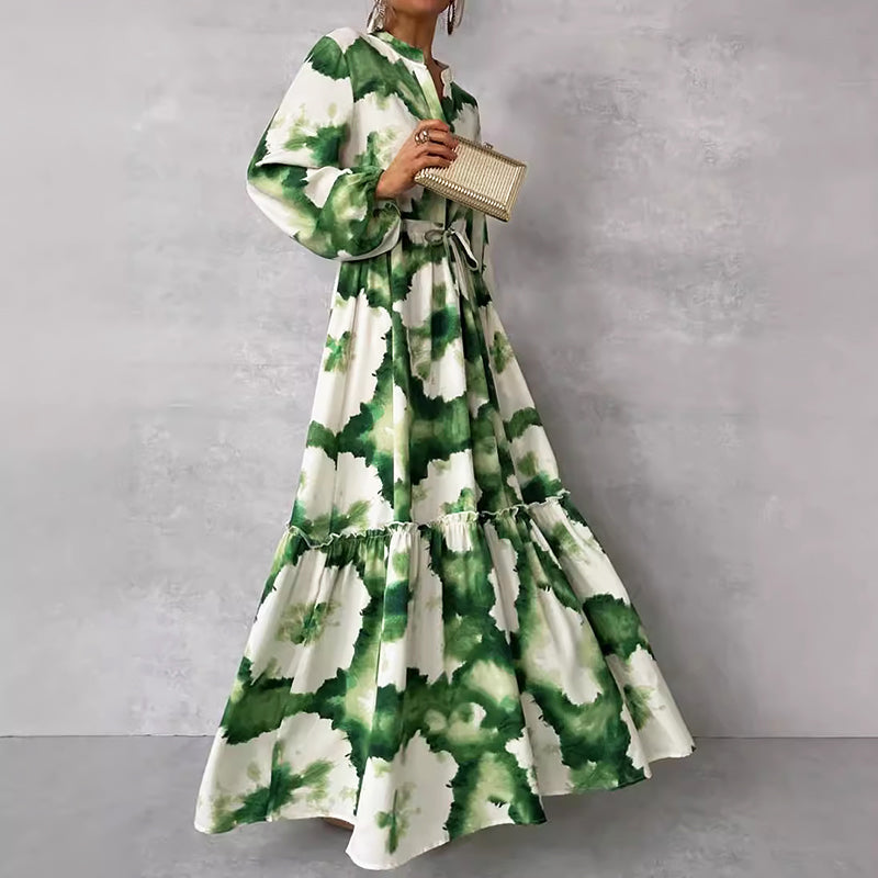 Vermilion | Tiered Maxi Dress Abstract Print Green 0