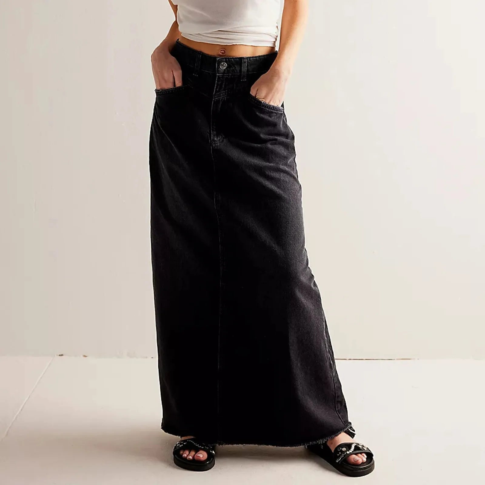 Vinta | Womens A-Line Denim Maxi Skirt 3