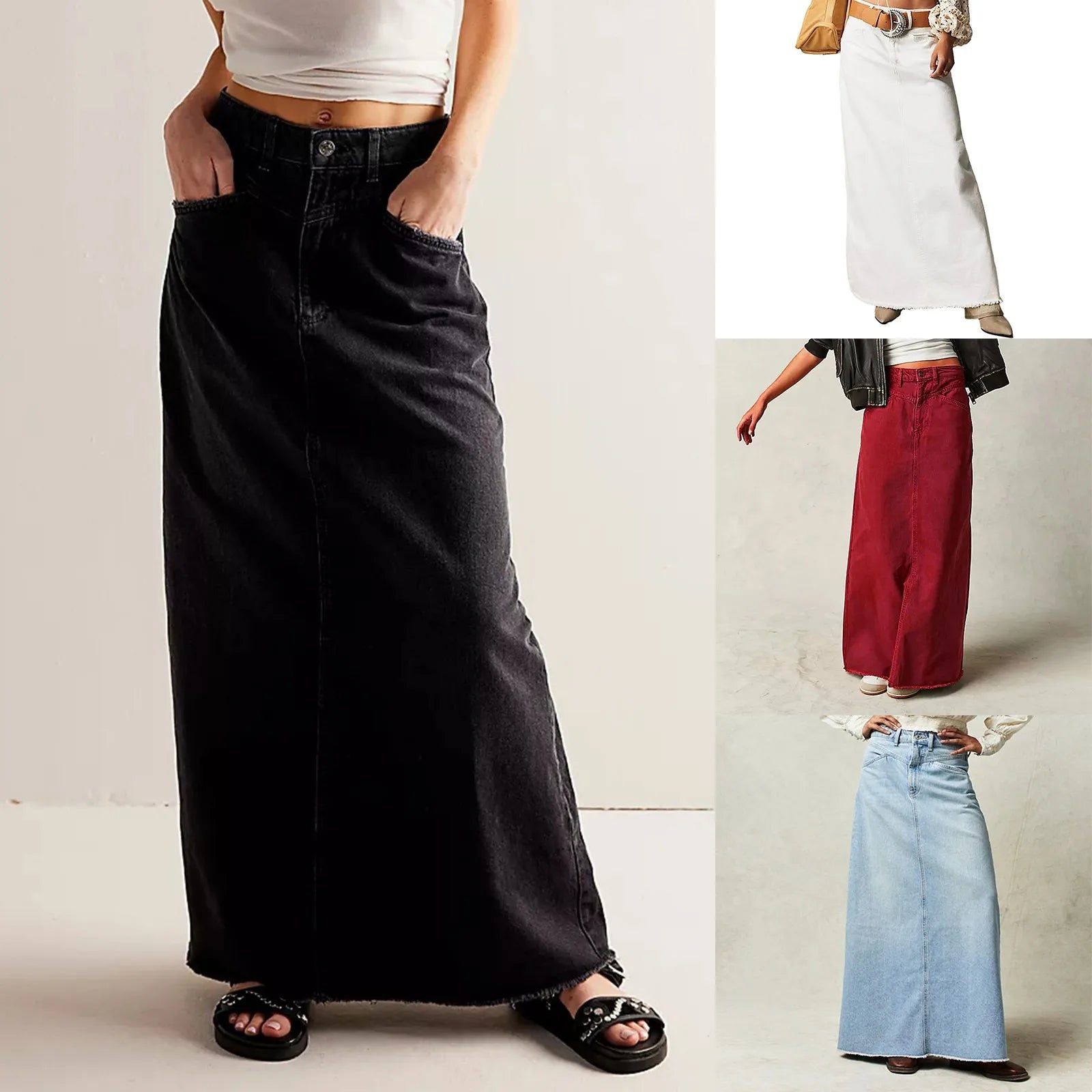 Vinta | Womens A-Line Denim Maxi Skirt 5