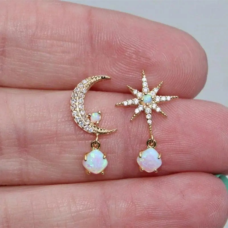 Vylia | Gold Opal Moon Star Earrings 3