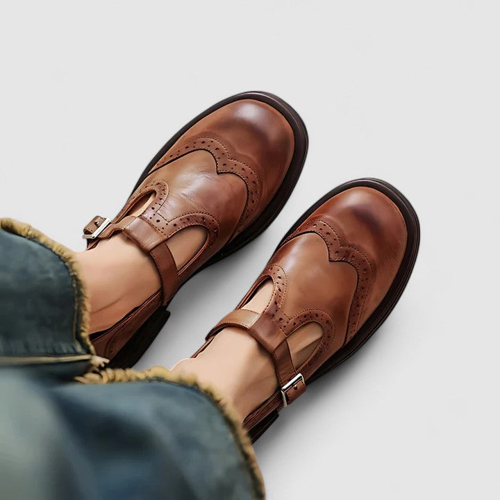 Zalira | Classic Leather T-Strap Shoes 0