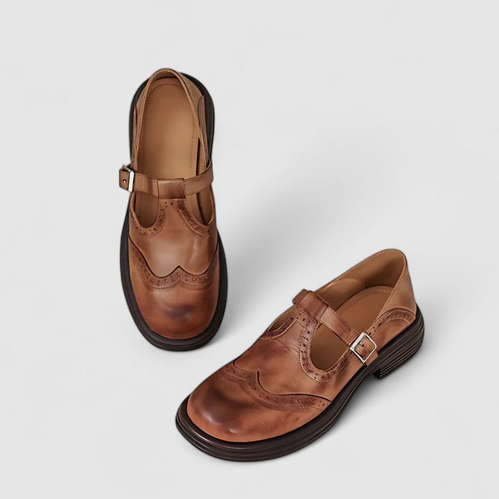Zalira | Classic Leather T-Strap Shoes 2