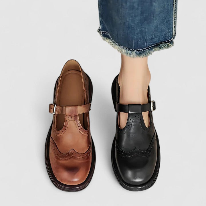 Zalira | Classic Leather T-Strap Shoes 5