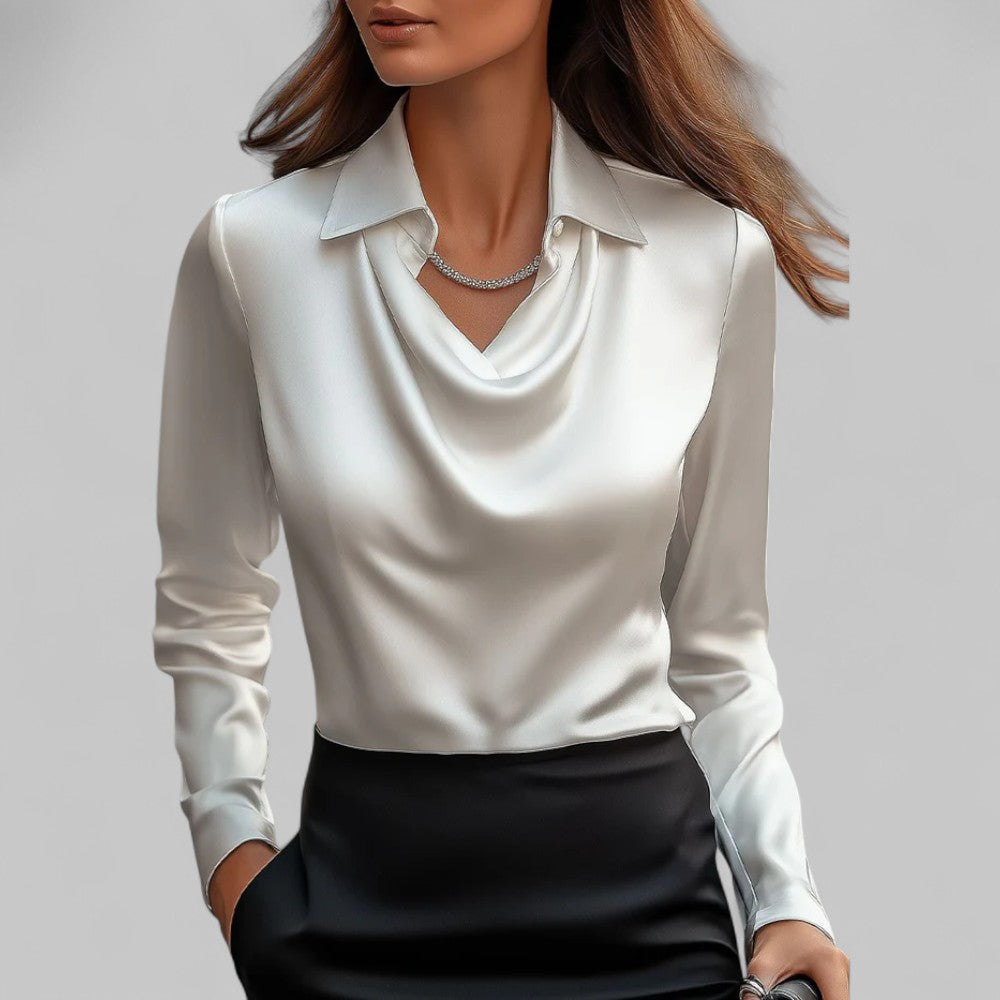 Zelina | Draped Neck Long Sleeve Blouse 0