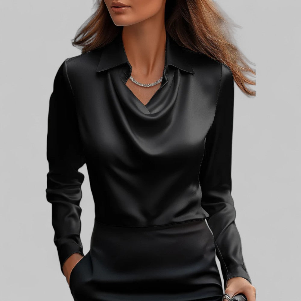 Zelina | Draped Neck Long Sleeve Blouse 8